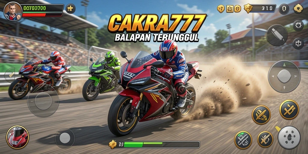 Screenshot gameplay CAKRA777 menampilkan aksi balapan motor yang mendebarkan.