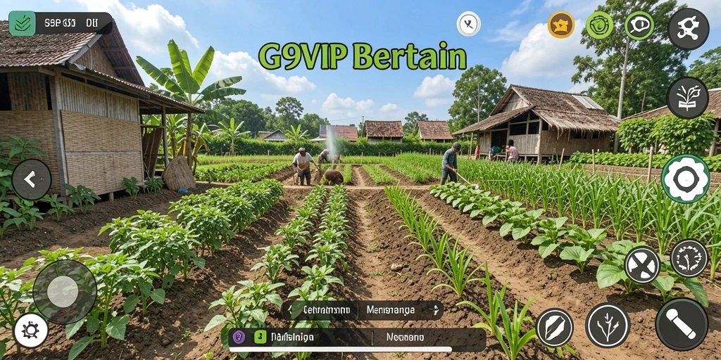 Tangkapan layar G9VIP menunjukkan lahan pertanian yang subur dan hijau.