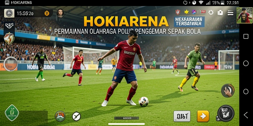 Tampilan gameplay HOKIARENA yang mengesankan di lapangan sepak bola.