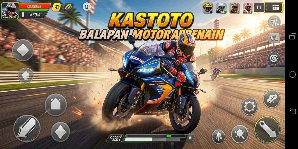 Tampilan gameplay KASTOTO saat balapan motor yang seru.