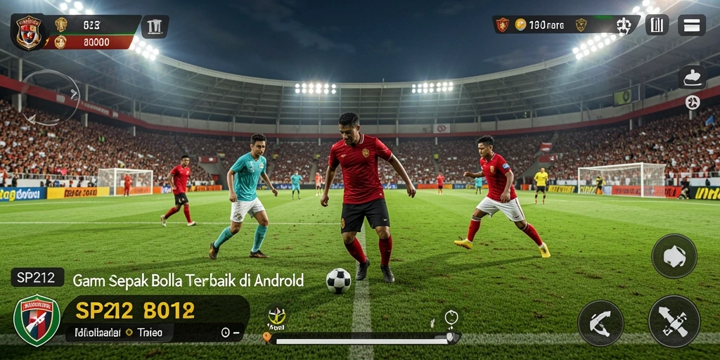 Tampilan gameplay SP212 dengan aksi sepak bola yang intens.